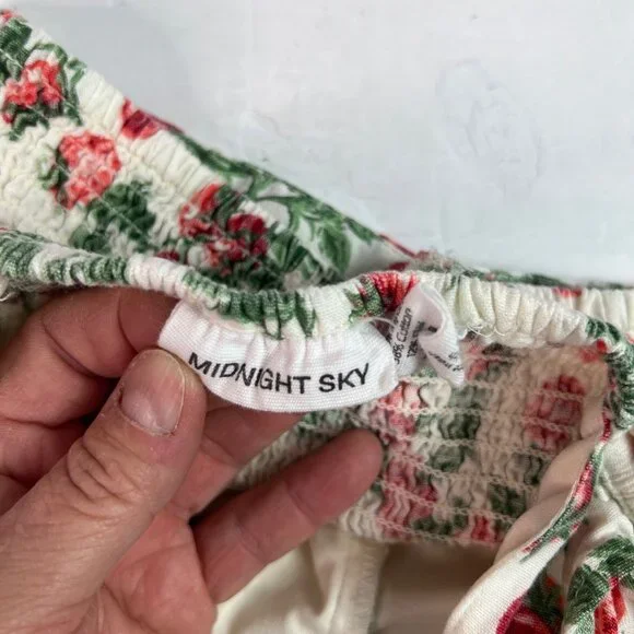 Midnight Sky Cherry Print Ruffle Strap Cropped Top Corset Size Medium Rockabilly - Picture 7 of 12